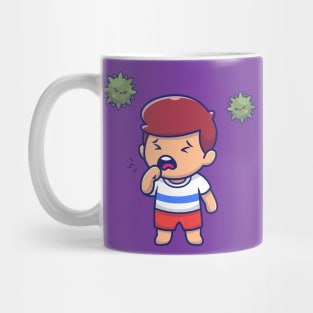 Cute Boy With Fever And Flu Cartoon Mug